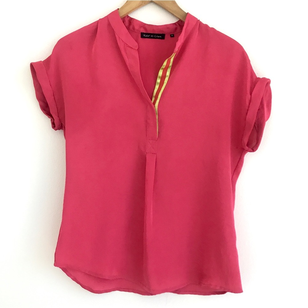 Violet & Claire watermelon satin short sleeve top